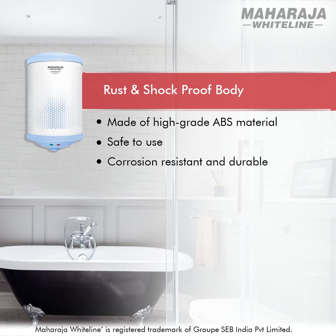 Maharaja Whiteline Warmist Neo Storage Water Heater, 10 Litre, Glasslined Coating, Rust & Shock Proof Abs Body, Blue & White Color, Free Installation, Free Connection Pipes - Warmist Neo/Wh-164