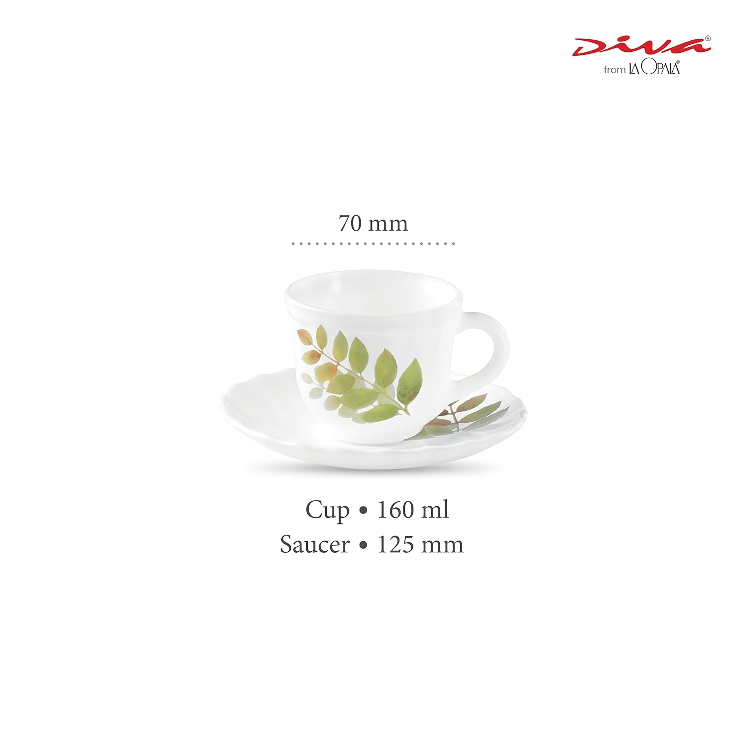 La Opala Diva, Opal Glass Crockery | Cup & Saucer Tulip Regular, Set of 12 | Autumn Shadow, 160 ml | for Tea & Coffee | Microwave Safe | 100% Vegetarian | Extra Strong | Super Light | Super White