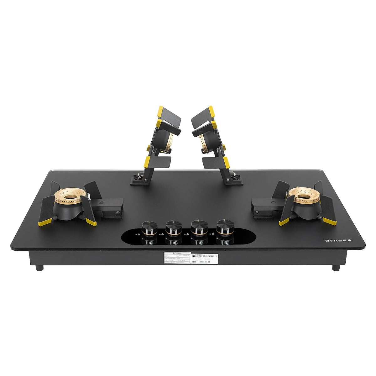 Faber Liftable Burners Hob - 90cm Black Glass| Auto Ignition| FFD| Cast Iron Pan Support| Premium Knobs| 2Yr Comprehensi