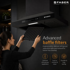Faber Pluto 60 cm 1000 m³/hr Wall Mounted Kitchen Chimney | Baffle Filter | Touch Control | LED Lights | 1 Year Comprehe