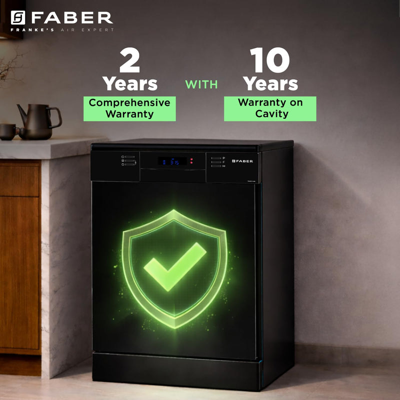 Faber 14 Place Free Standing Dishwasher|8 Wash Programs| LED Display| Adjustable Racks | Auto Power Wash| Child Lock | 2