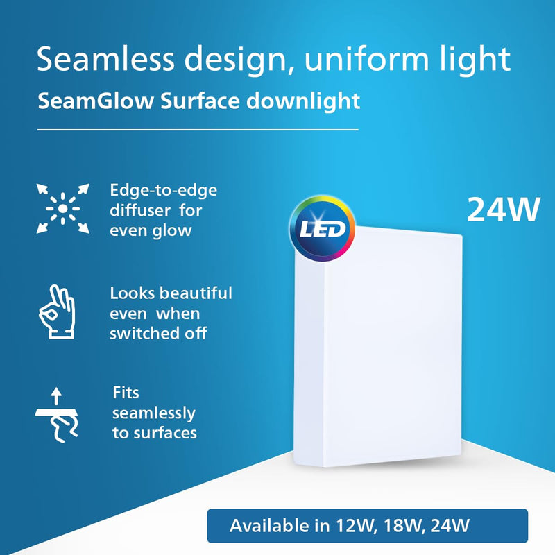 Philips 24W SeamGlow Square LED Surface Downlight (Pack of 12)