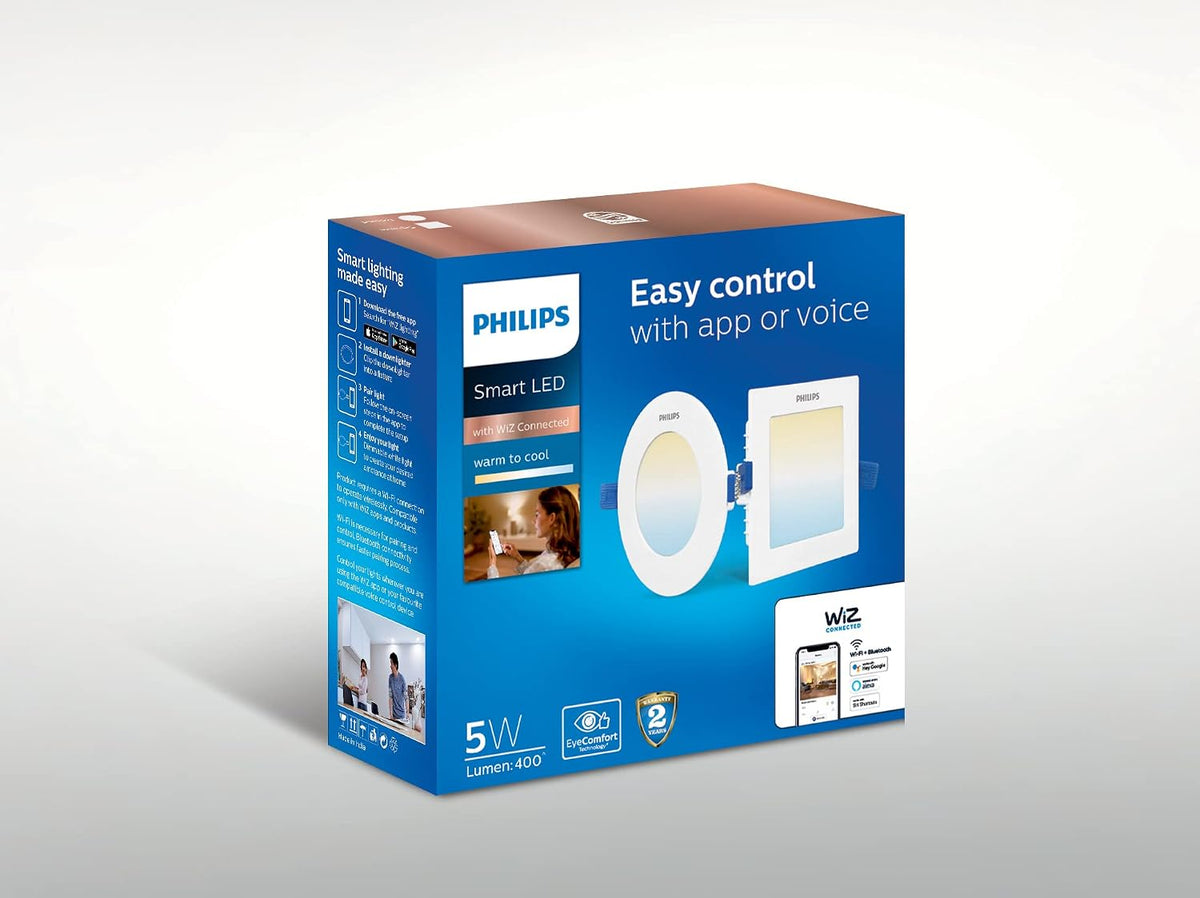 Philips polycarbonate Smart Wi-Fi LED Downlighter 5-Watt Square Wiz Connected Compatible with Amazon Alexa