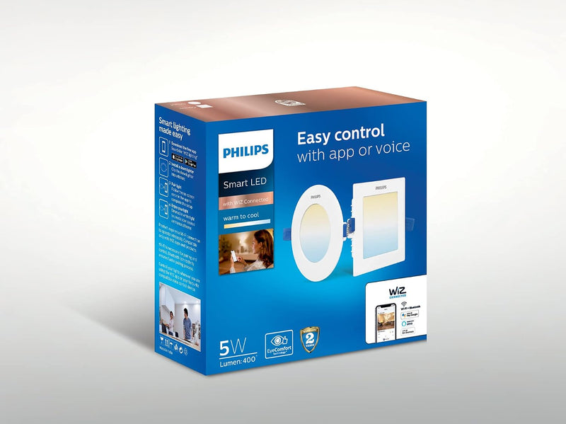Philips polycarbonate Smart Wi-Fi LED Downlighter 5-Watt Square Wiz Connected Compatible with Amazon Alexa