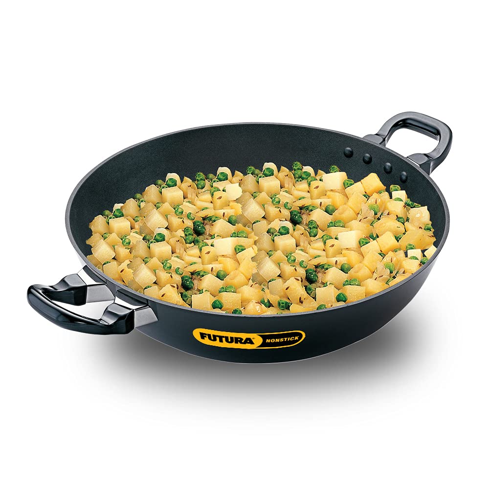 Hawkins Futura 1.5 Litre Deep Fry Pan, Non Stick Kadai, Round Bottom Kadhai, Small Non Stick Kadai, Black (NK15)