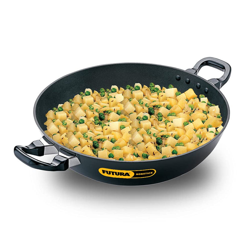 Hawkins Futura 1.5 Litre Deep Fry Pan, Non Stick Kadai with Stainless Steel Lid, Round Bottom Kadhai, Small Non Stick Kadai, Black (NK15S)