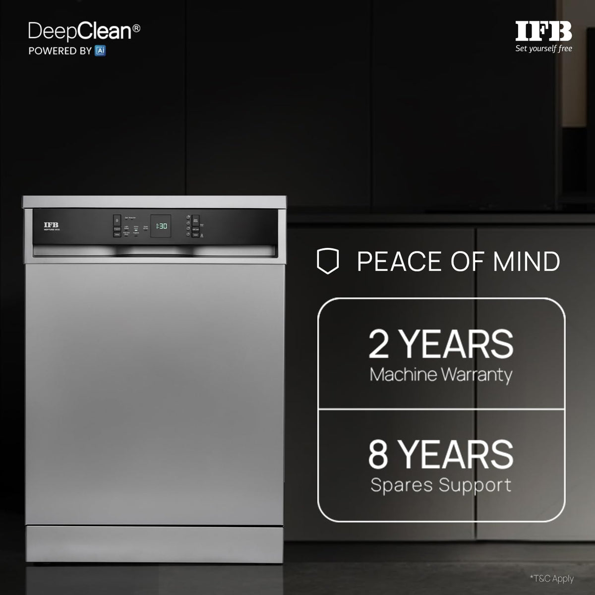 IFB 15 Place Freestanding Dishwasher with DeepClean® Technology, 3rd Cutlery Tray, 70°C Hot Water Wash, Turbo Drying, An