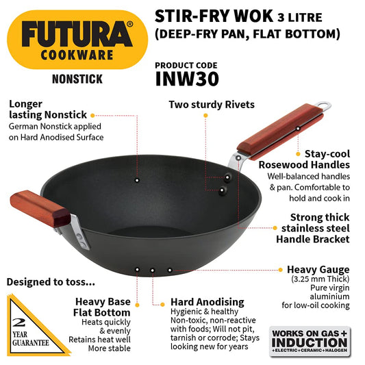 Futura Stir-Fry Wok 3 Litre with Induction Base Without lid