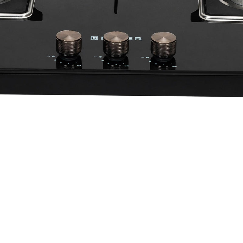Faber 3 Burner Auto-Ignition Cooktop|NiOS AUTO 3BB BK|Battery Operated|Metal Knobs|Brass Burners|Cast Iron Pan Support|B