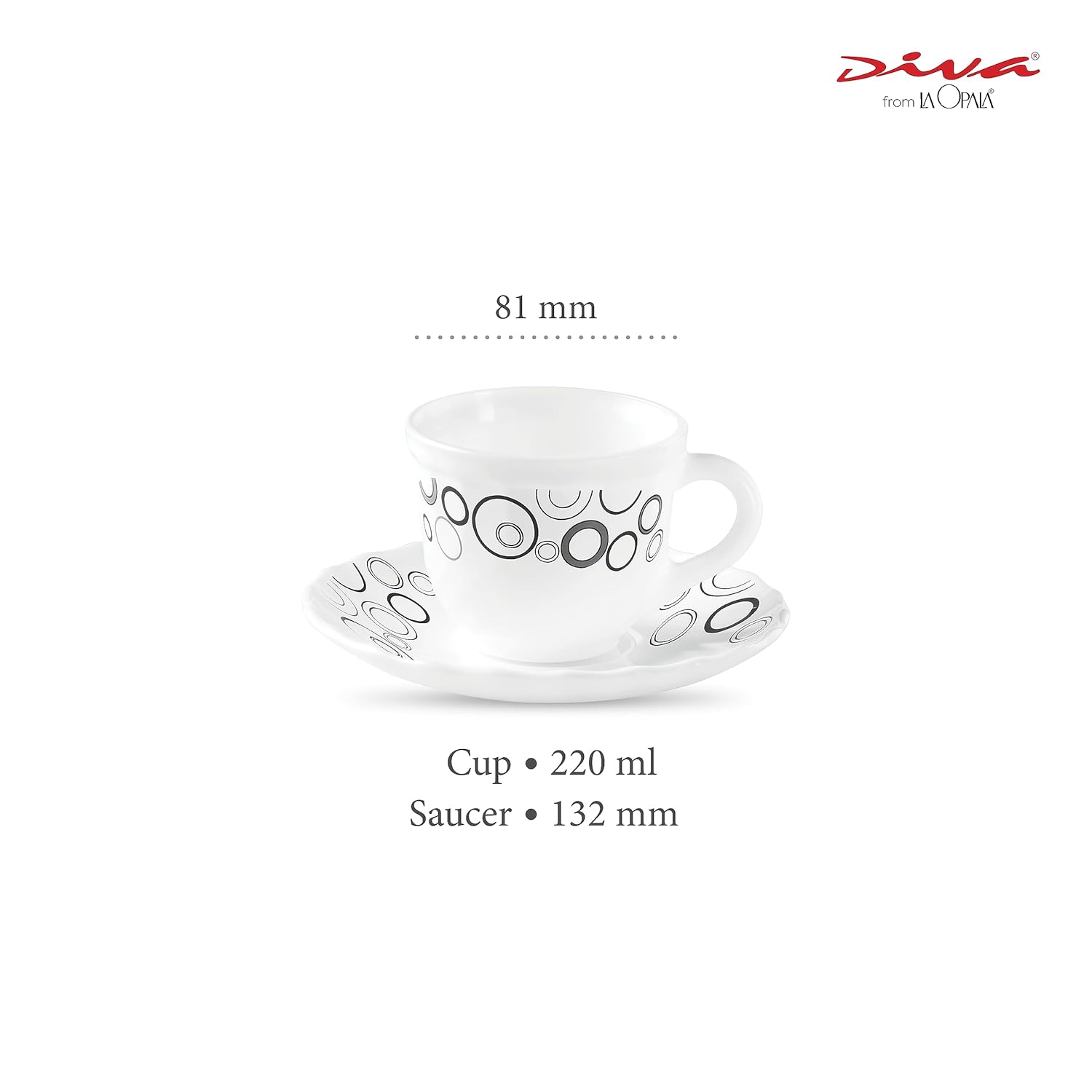 La Opala Diva, Opal Glass Crockery | Cup & Saucer Tulip Large, Set of 12 | Misty Drops, 220 ml | for Tea & Coffee | Microwave Safe | 100% Vegetarian | Extra Strong | Super Light | Super White