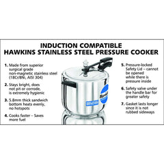 Hawkins Stainless Steel 10L Inner Lid Pressure Cooker Induction Compatible, 10 Liter