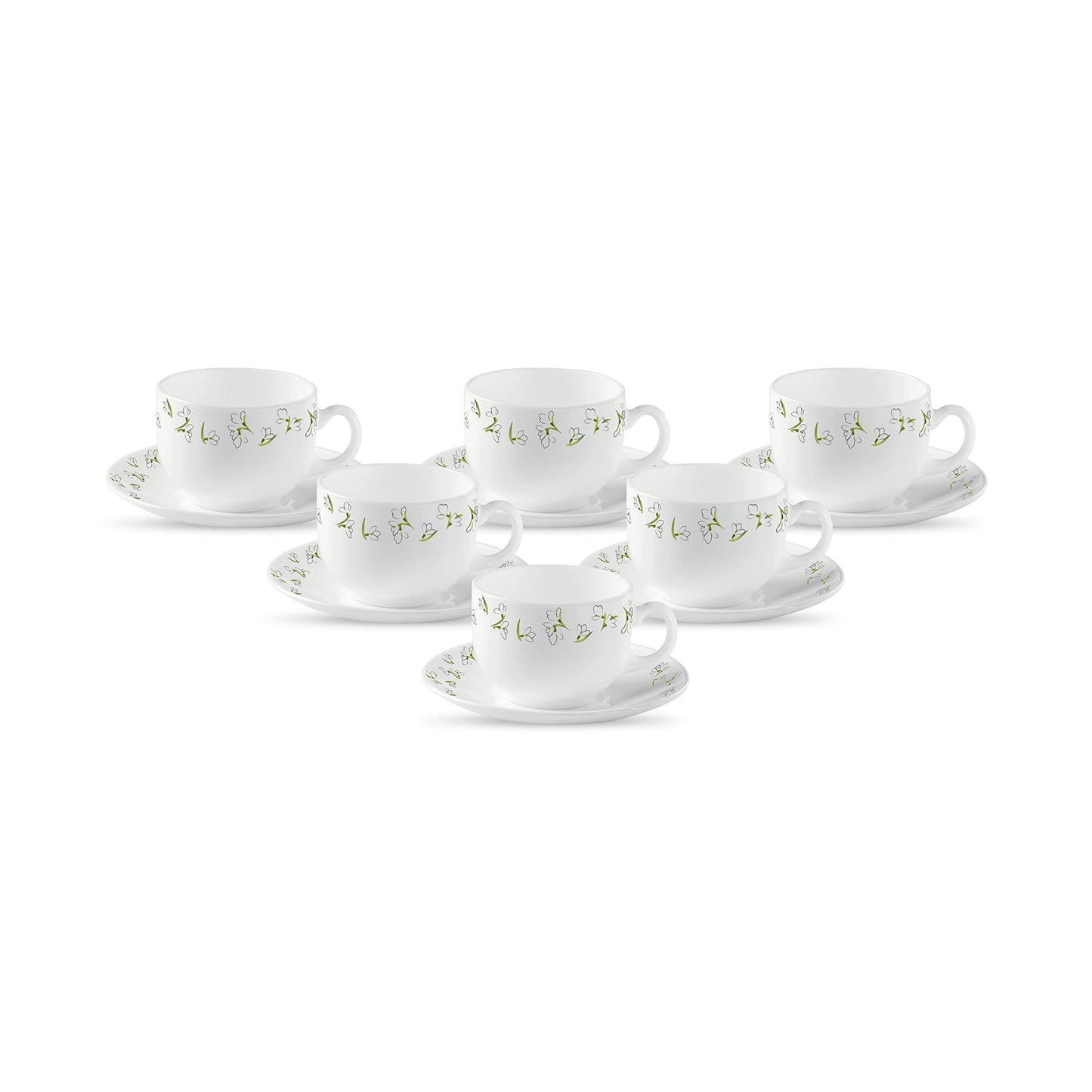 La Opala Diva, Opal Glass Crockery | Cup & Saucer Iris Regular, Set of 12 | Morning Glory, 160 ml | for Tea & Coffee | Microwave Safe | 100% Vegetarian | Extra Strong | Super Light | Super White