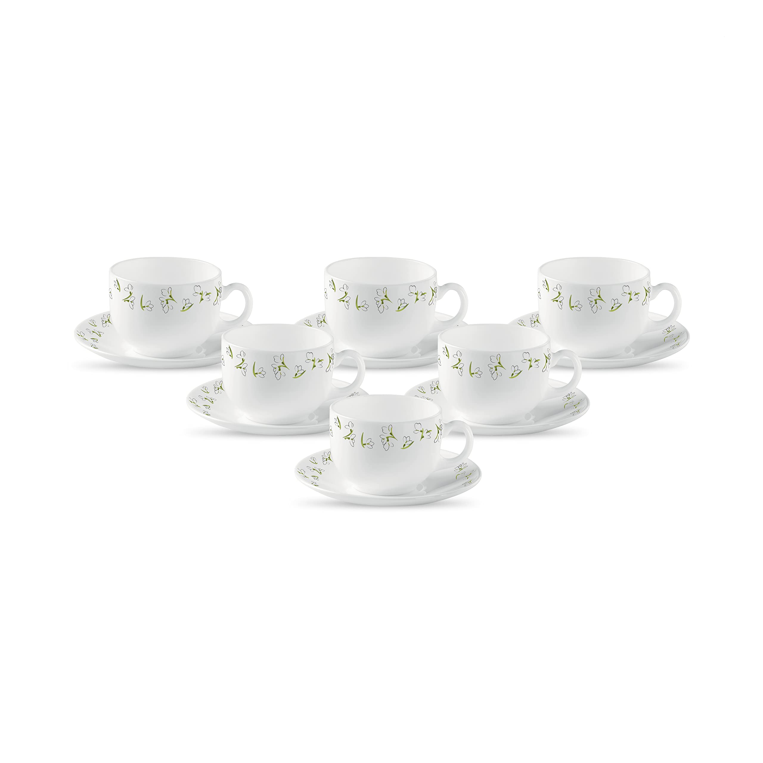 La Opala Diva, Opal Glass Crockery | Cup & Saucer Iris Regular, Set of 12 | Mystrio Black, 160 ml | for Tea & Coffee | Microwave Safe | 100% Vegetarian | Extra Strong | Super Light | Super White