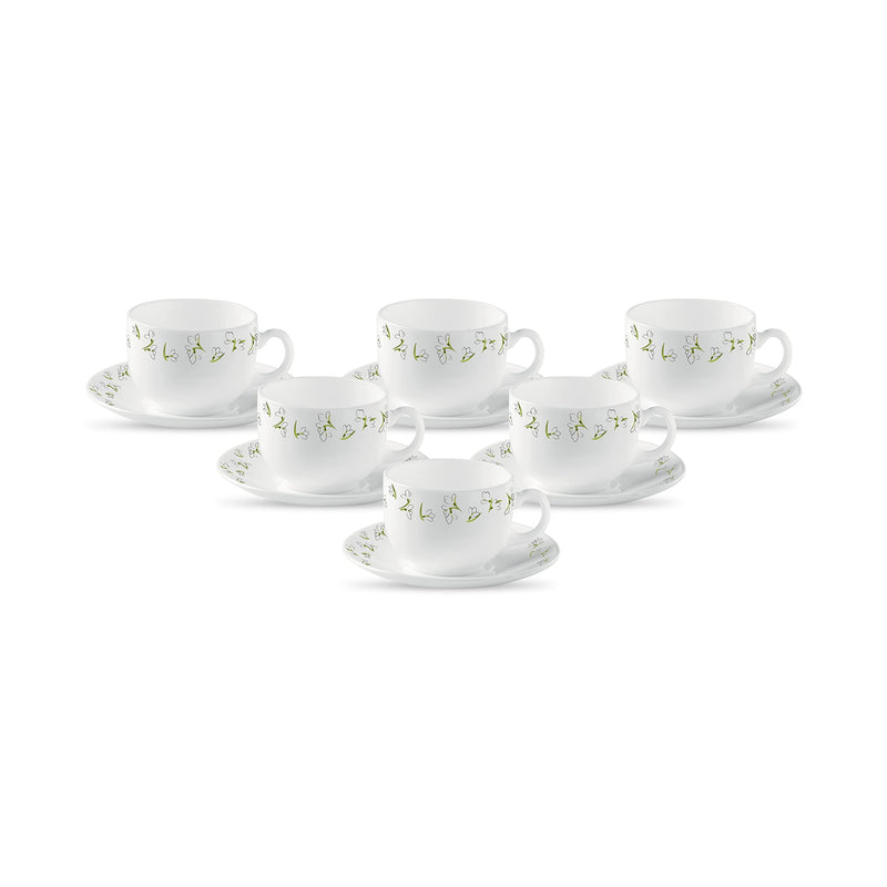 La Opala Diva, Opal Glass Crockery | Cup & Saucer Iris Regular, Set of 12 | Mystrio Black, 160 ml | for Tea & Coffee | Microwave Safe | 100% Vegetarian | Extra Strong | Super Light | Super White