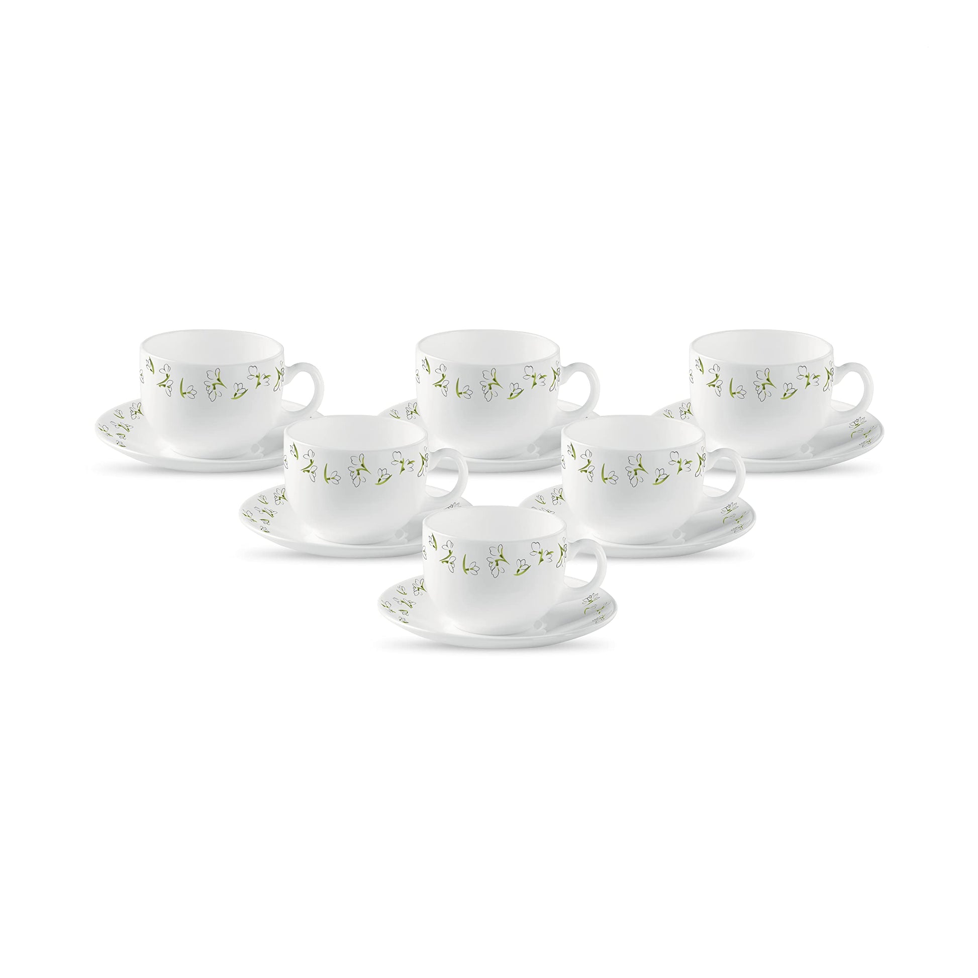 La Opala Diva, Opal Glass Crockery | Cup & Saucer Iris Regular, Set of 12 | Aster Blue, 160 ml | for Tea & Coffee | Microwave Safe | 100% Vegetarian | Extra Strong | Super Light | Super White