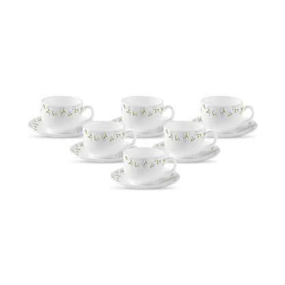 La Opala Diva, Opal Glass Crockery | Cup & Saucer Iris Regular, Set of 12 | Grace Red, 160 ml | for Tea & Coffee | Microwave Safe | 100% Vegetarian | Extra Strong | Super Light | Super White