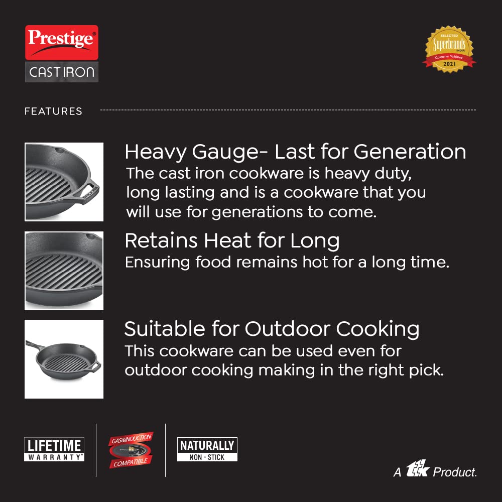 Prestige Cast Iron Grill Pan, 250 mm (Black)