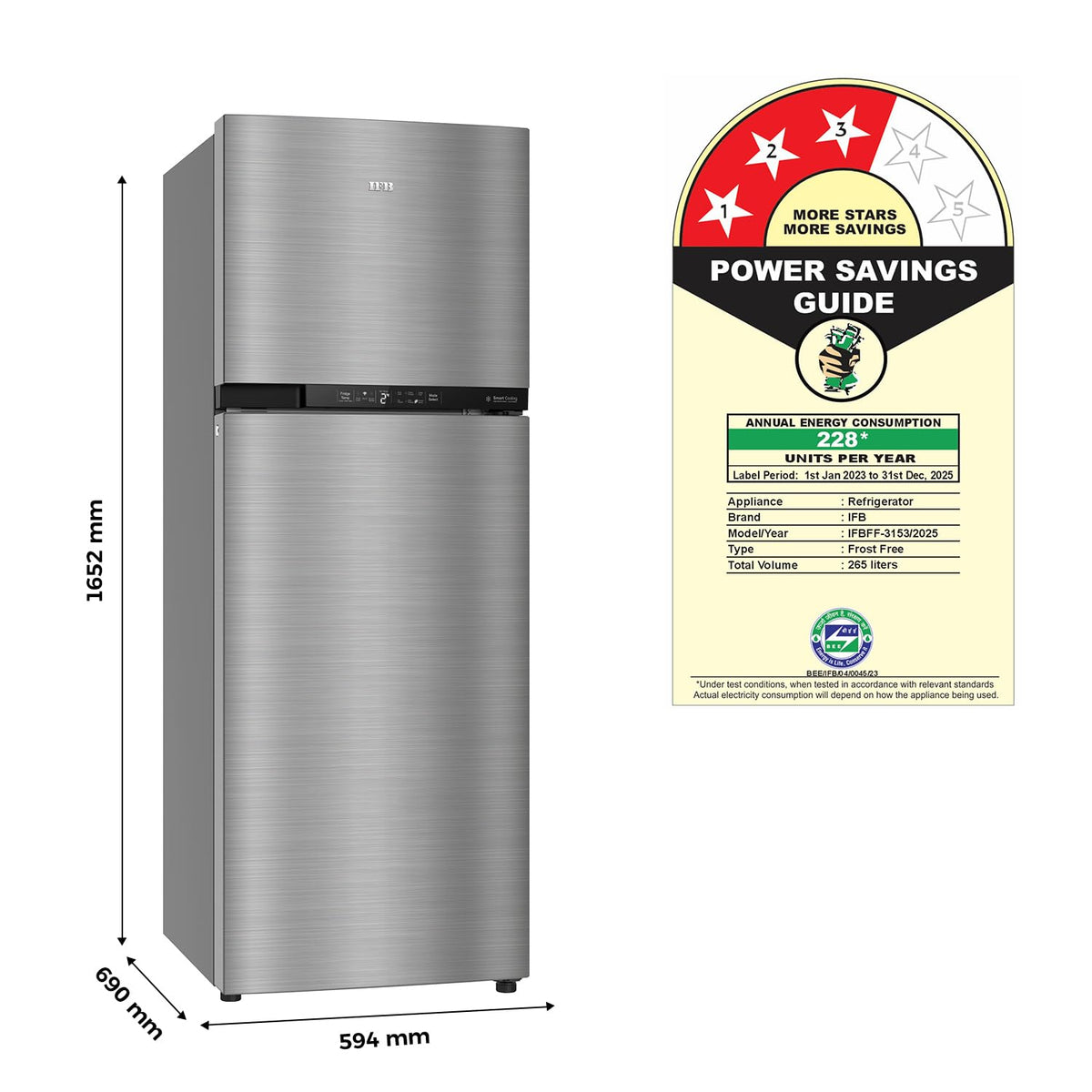 IFB 265 L Frost Free Double Door Top Mount 3 Star Refrigerator (AI-MAGIC IFBFFSMART3153IMSU)