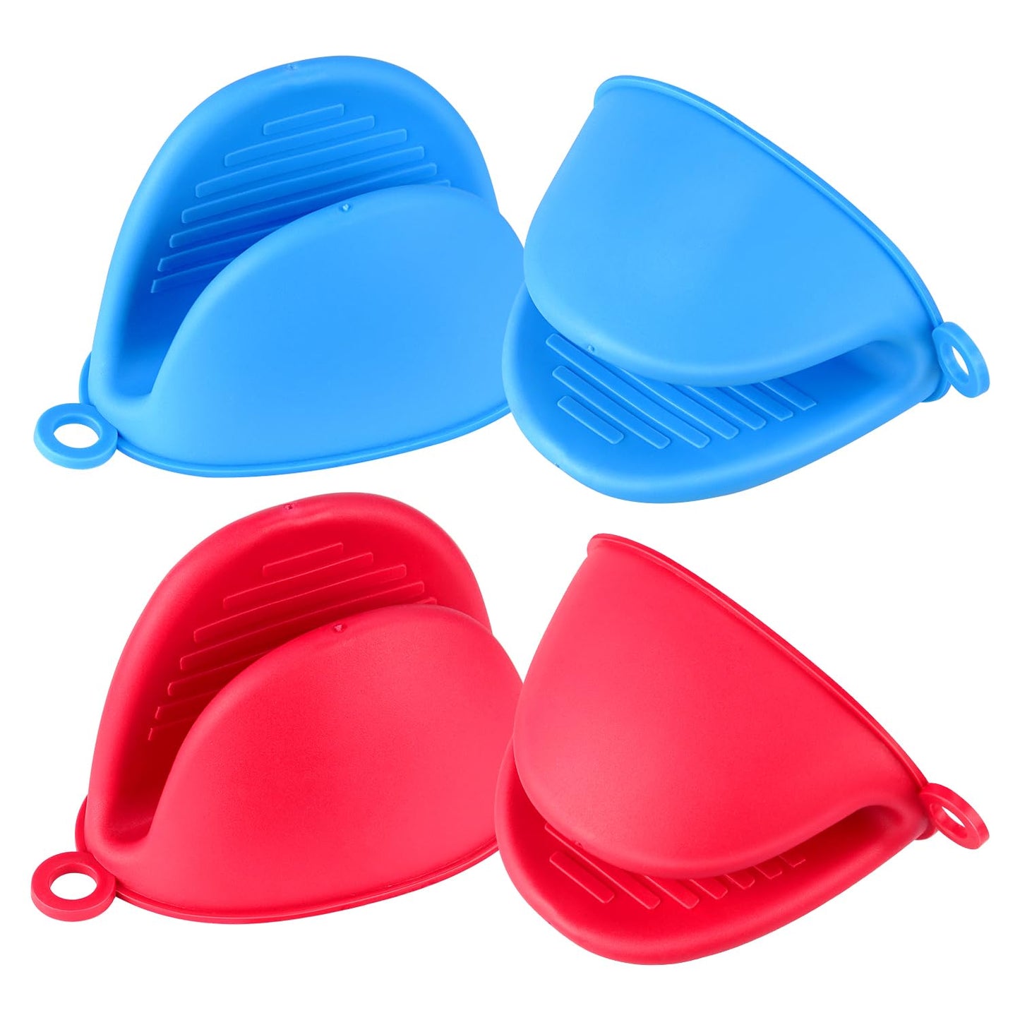 2 Pairs Mini Oven Gloves, Silicone Oven Mitts Heat Resistant, Silicone Potholders Cooking Pinch for Kitchen Cooking & Baking (Red and Blue)