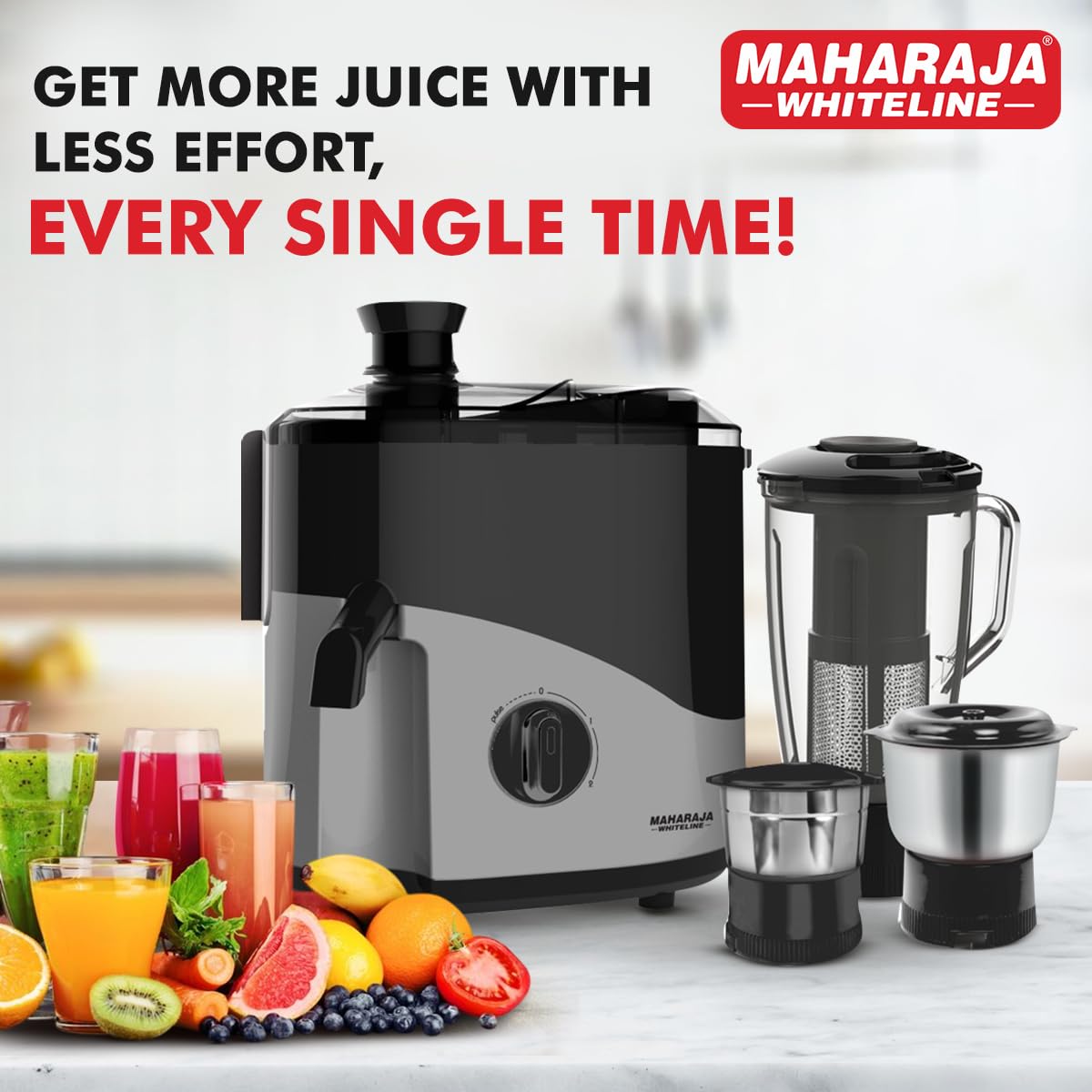 Maharaja Whiteline Odacio Plus 550-Watt Juicer Mixer Grinder With 3 Versatile Jars | Food Grade Safe | 2 year warranty (Black & Silver), 550 Watts