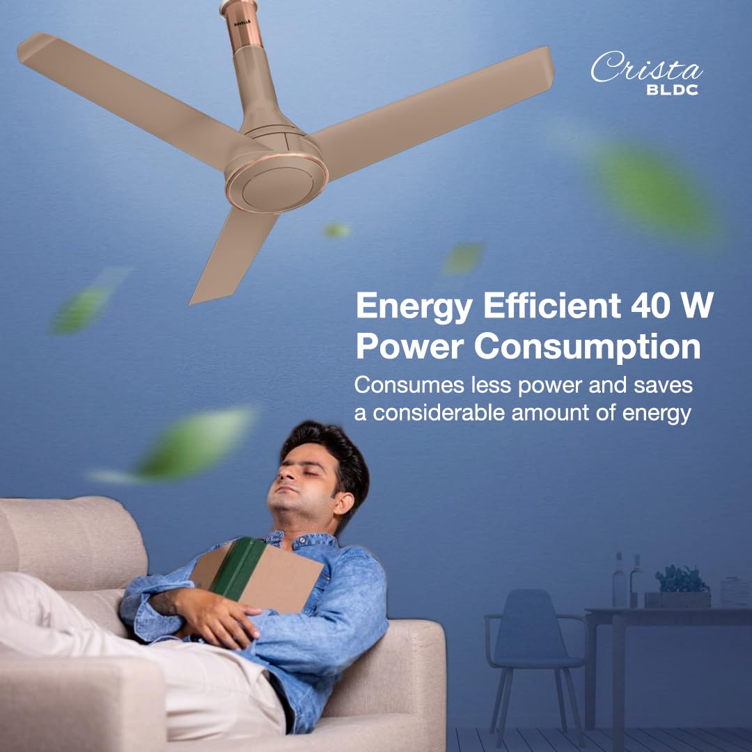 Havells 1200mm Crista Bldc Motor Ceiling Fan|Premium Finish With Rf Remote,100% Copper,Upto 60% Energy Saving|Low Noise: 55Db,2 Year Warranty,Dust Resistant|(Pack Of 1,Champagne Cola),4 stars