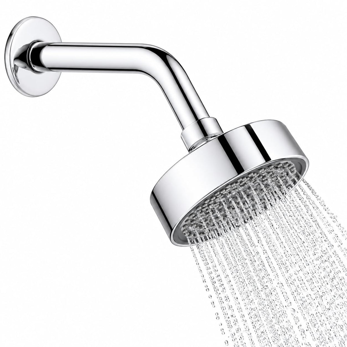 HOUZA Round Shower Head for Bathroom | 4 Inch Single Flow Overhead Shower without Arm | Adjustable Bathroom Shower with Even Water Flow & Rust Resistant | Anti-Clog Silicone Nozzles for Wall Mounting