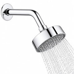HOUZA Round Shower Head for Bathroom | 4 Inch Single Flow Overhead Shower without Arm | Adjustable Bathroom Shower with Even Water Flow & Rust Resistant | Anti-Clog Silicone Nozzles for Wall Mounting
