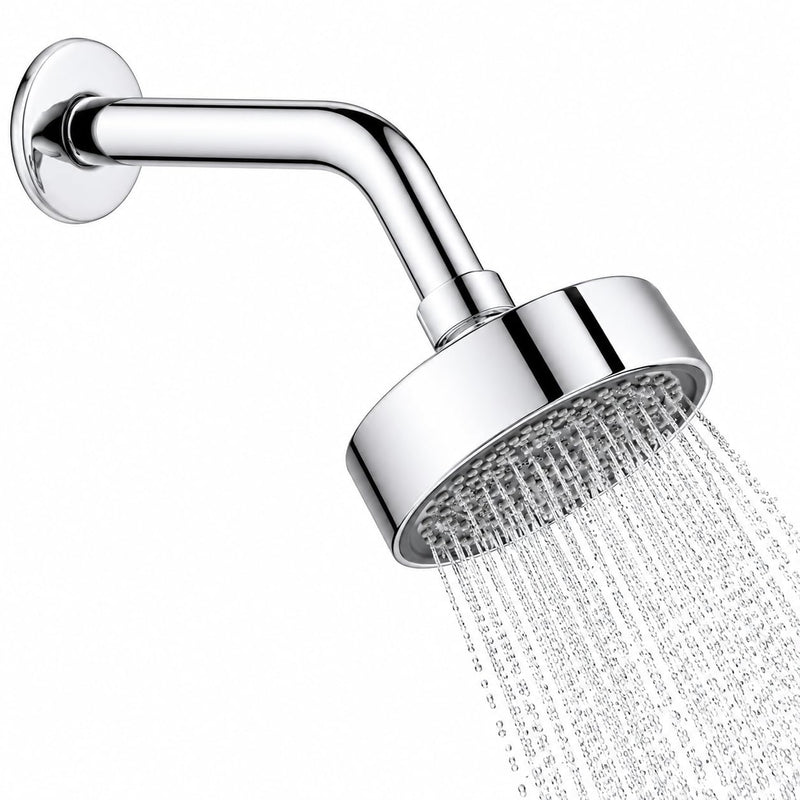 HOUZA Round Shower Head for Bathroom | 4 Inch Single Flow Overhead Shower without Arm | Adjustable Bathroom Shower with Even Water Flow & Rust Resistant | Anti-Clog Silicone Nozzles for Wall Mounting