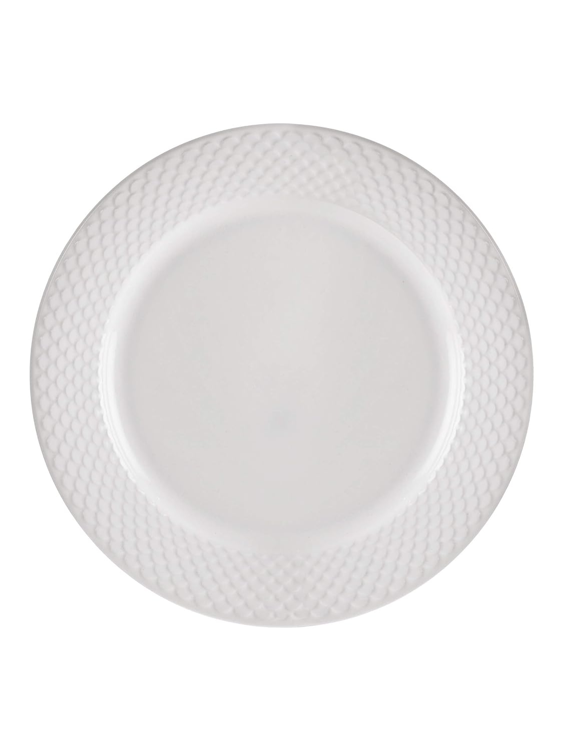 Clay Craft Basics Fine Ceramic Ripple Plain Dinner Plate (White, 10.5 Inches) -4 Pcs.