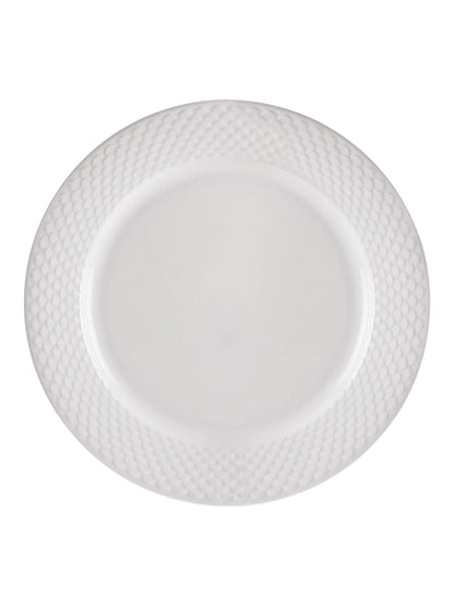 Clay Craft Basics Fine Ceramic Ripple Plain Dinner Plate (White, 10.5 Inches) -4 Pcs.