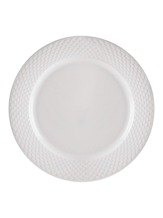 Clay Craft Basics Fine Ceramic Ripple Plain Dinner Plate (White, 10.5 Inches) -4 Pcs.