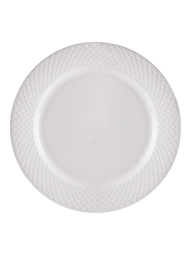 Clay Craft Basics Fine Ceramic Ripple Plain Dinner Plate (White, 10.5 Inches) -4 Pcs.