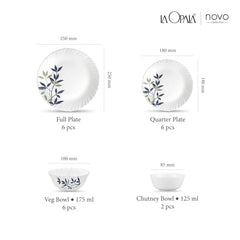 La Opala, Novo Collection, Opal Glass Leaf Dinner Set 20 Pcs, Silken Charm, White
