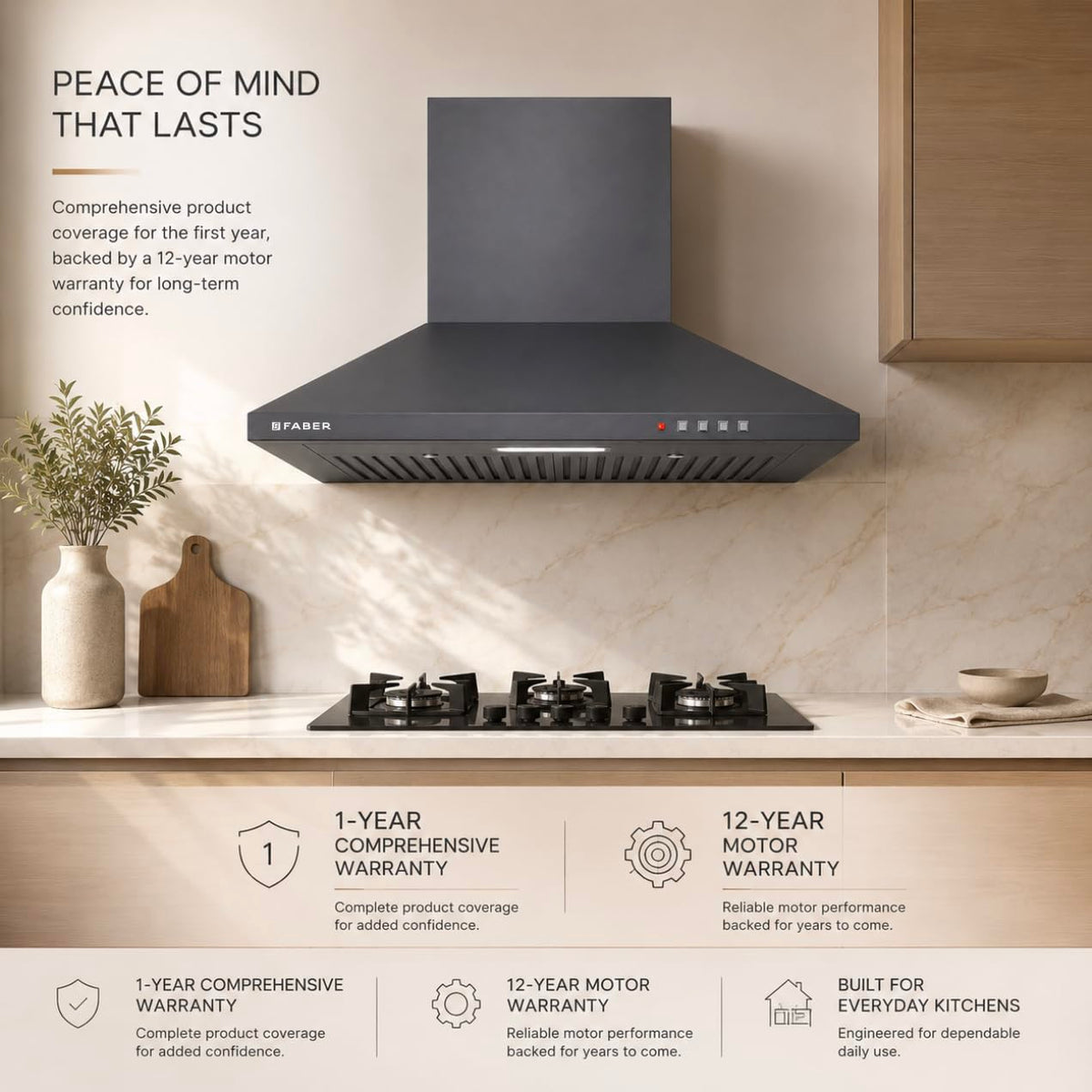 Faber SION 60 cm 900 m³/hr Wall Mounted Kitchen Chimney | Baffle Filter | Push Button | LED Lights | 1 Year Comprehensiv