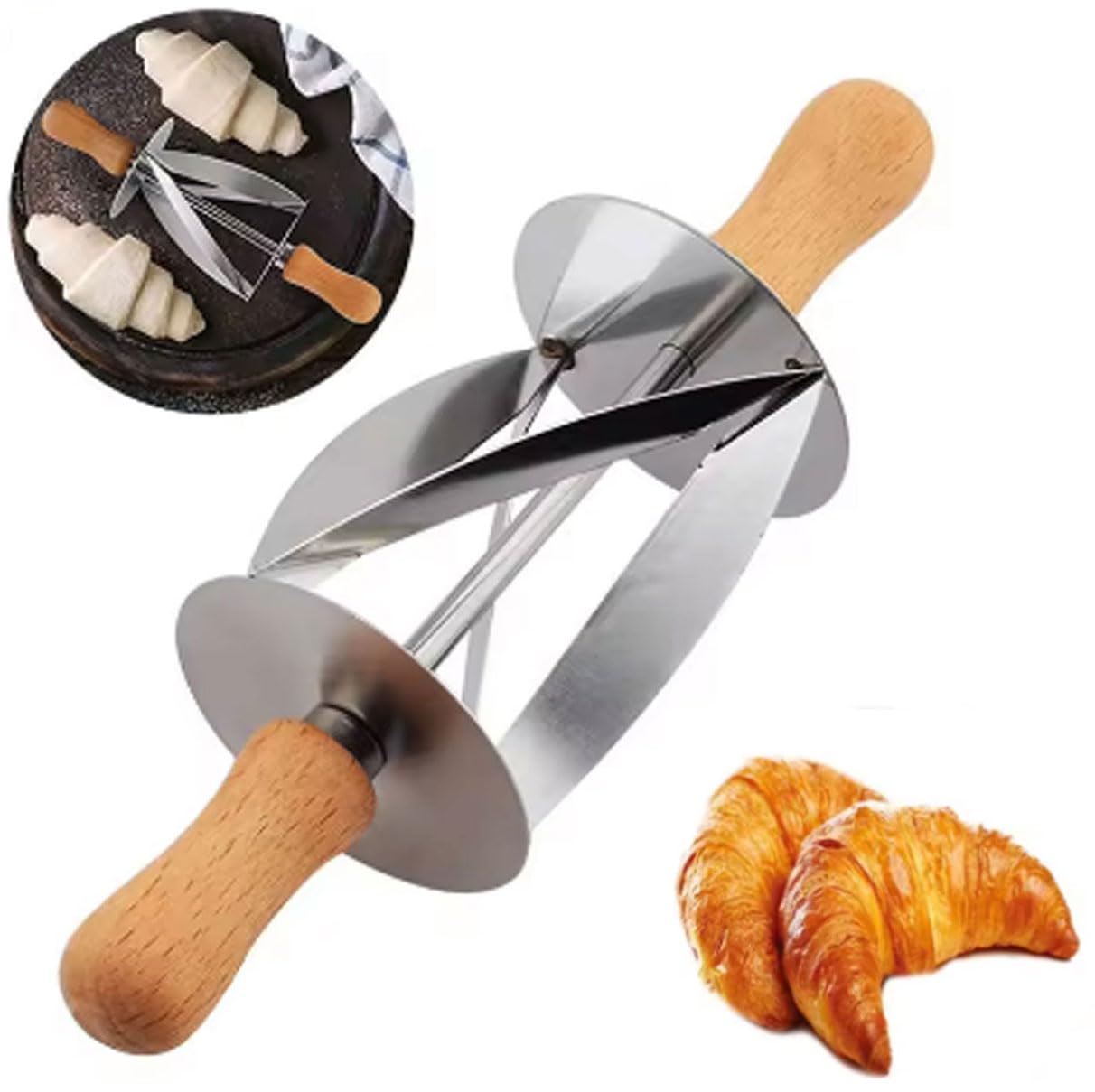 ExcitingDealz Multi-Functional Unique Stainless Steel Manual Croissant Dough Rolling Cutter Perfect Shaped Bread Pastry Cutter Knife Tool