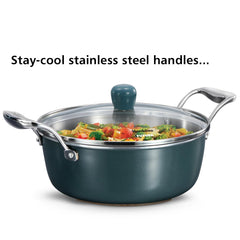 Hawkins Olive Pro 3 Litre Cook n Serve Bowl, Triply Stainless Steel Pan with Stainless Steel Handles and Glass Lid, Green (POSC30G)