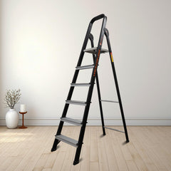 Bonkaso Climb Lite Pro 6 Steps Foldable Aluminium Ladder, Load Capacity Upto 120kg, Multipurpose Ladder for Home & Office, Anti-Skid, Heavy Duty Platform, 5 Years Warranty (191h x 52w Cms) Black