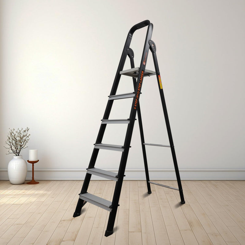 Bonkaso 7 Steps Climb Lite Pro Foldable Aluminium Ladder, Load Capacity upto 120kg, Multipurpose ladder for home & office, Anti-Skid Steps, Heavy Duty Platform, 5 Years Warranty (215h x 56w Cms) Black