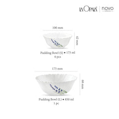 La Opala, Novo Collection, Opal Glass Pudding Set 7 Pcs, English Lavender, White,‎175 ML