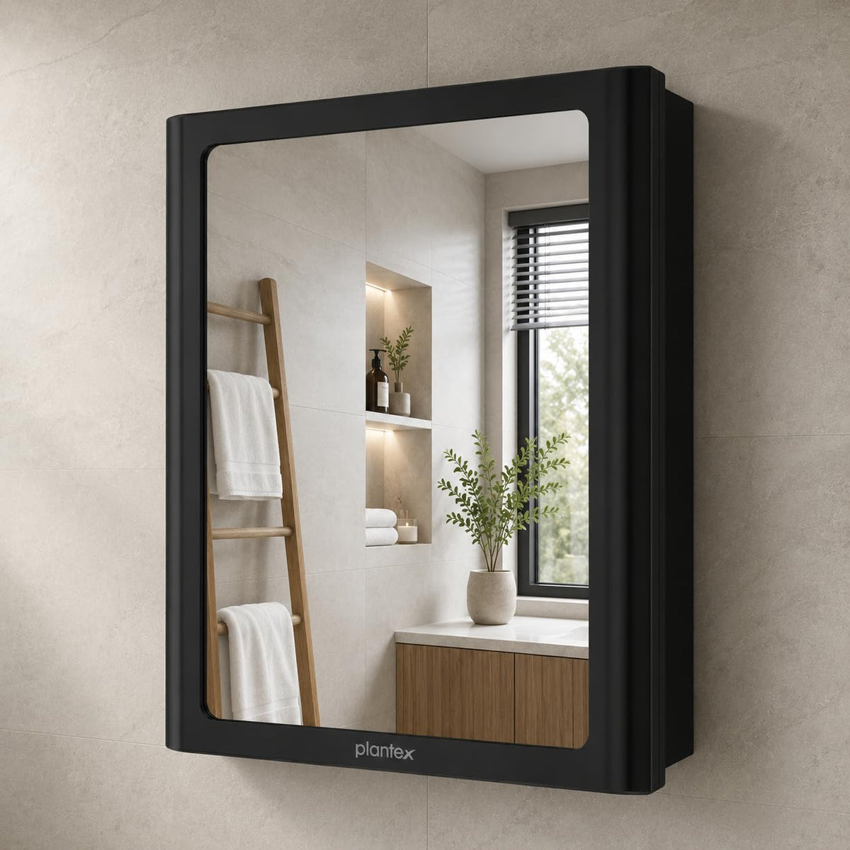 Plantex Bathroom Cabinet with Mirror/ABS Bathroom Storage Cabinet/Wall Mounted Bathroom Cabinet/Mirror with Storage for Bathroom(14x18 Inch, Black)-1