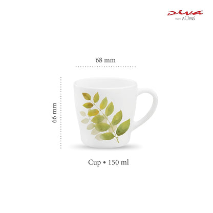 La Opala Diva, Opal Glass Crockery | Cup Gloria, Set of 6 | Autumn Shadow, 160 ml | for Tea & Coffee | Microwave Safe | 100% Vegetarian | Toughened Extra Strong | Super Light | Super White