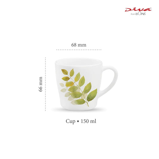 La Opala Diva, Opal Glass Crockery | Cup Gloria, Set of 6 | Autumn Shadow, 160 ml | for Tea & Coffee | Microwave Safe | 100% Vegetarian | Toughened Extra Strong | Super Light | Super White