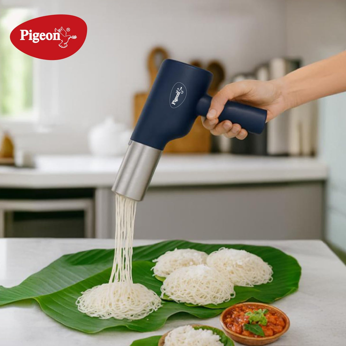 Pigeon Electric Rechargeable Idiyappam and Noodle Maker, Pasta Machine with 5 Molds, Dough Press