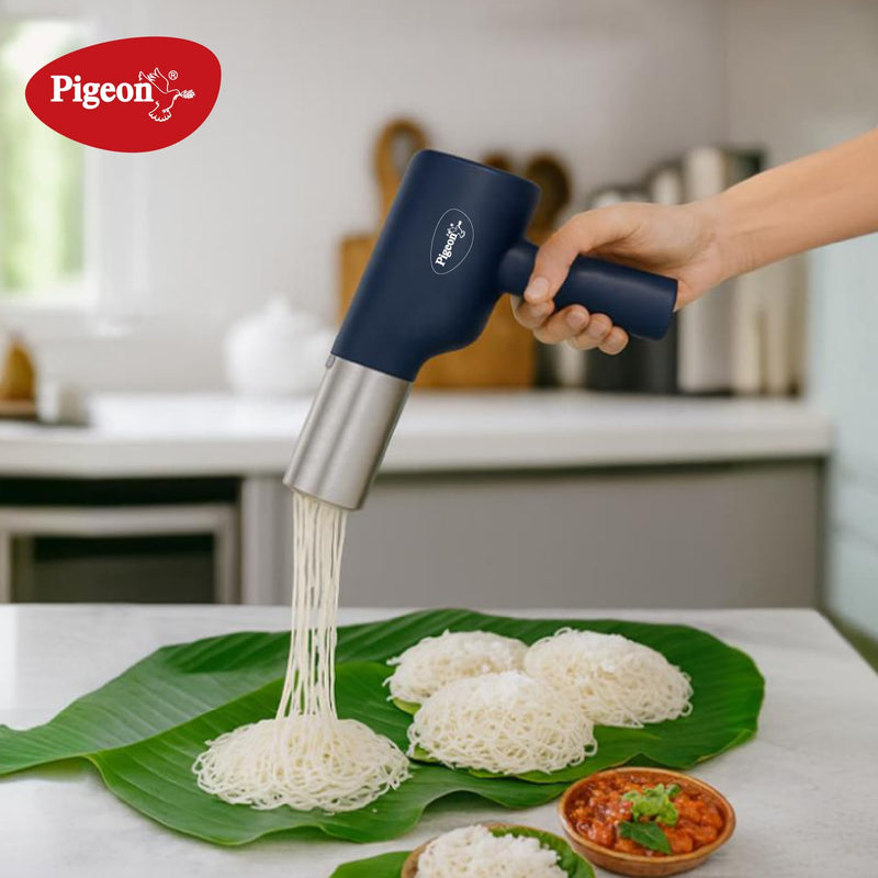 Pigeon Electric Rechargeable Idiyappam and Noodle Maker, Pasta Machine with 5 Molds, Dough Press
