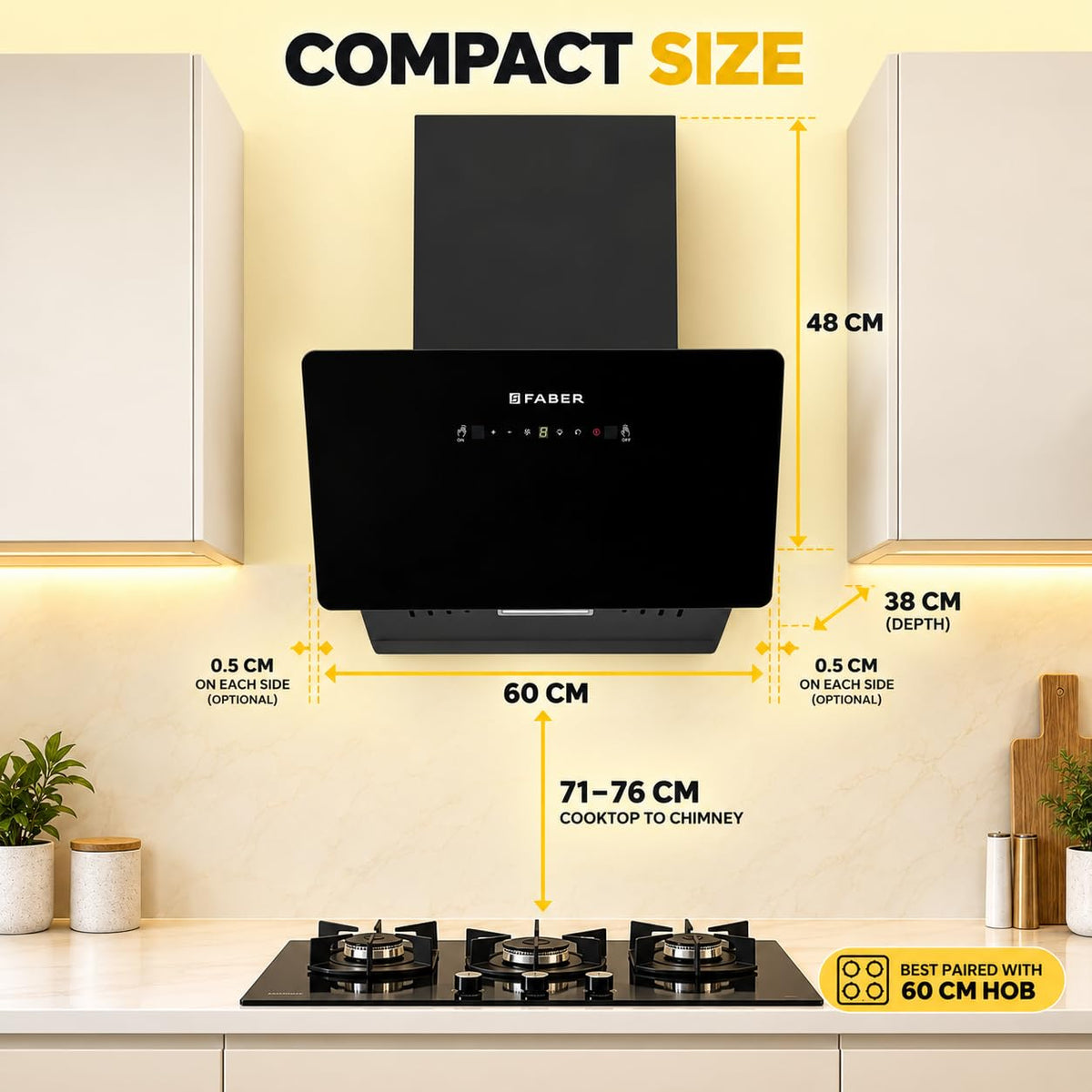 Faber Hood Trendy 60cm 1500 m³/hr BLDC Autoclean Slant Shape Chimney | Built In Oil Collector | Touch & Gesture Control 