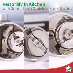 Wonderchef Robo Mixer Grinder | 3 Jars for Blending, Dry Grinding, Chutney Grinding | Low Friction | Low Noise | Conserves Power | Grind Masalas, Nuts, Coconut to Fruits/Vegetables 500 Watt White