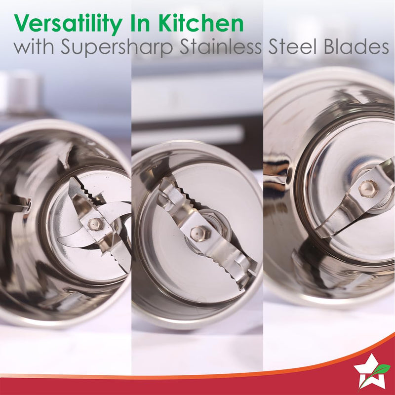 Wonderchef Robo Mixer Grinder | 3 Jars for Blending, Dry Grinding, Chutney Grinding | Low Friction | Low Noise | Conserves Power | Grind Masalas, Nuts, Coconut to Fruits/Vegetables 500 Watt White