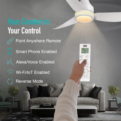 KUHL Luxus C3 1320 mm Stylish 65% Power Saving BLDC CeilingFan with Remote|Night & Down Light|29W|BEE 5 Rated & ISI Marked|Low Noise| IoT Operate via Mobile & Alexa|ReverseMode|FreeInstallation|White