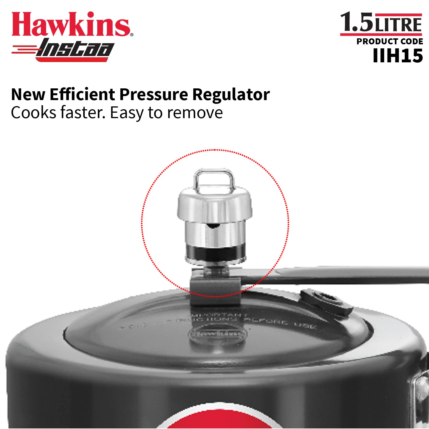 Hawkins 1.5 Litre Instaa Pressure Cooker, Induction Inner Lid Cooker, Tall Body Hard Anodised Baby Cooker, Black (IIH15)