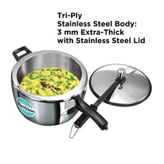 Hawkins 7 Litre Triply Stainless Steel Pressure Cooker,Wide Cooker, Inner Lid Cooker, Silver (HSST7W)
